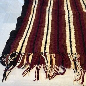 Vintage Crochet Brown Stripe Granny Blanket Throw Afghan with fringe